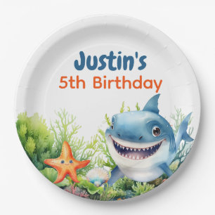 Assiettes En Carton Faire des vagues Joyeux requin sous la mer Anniver