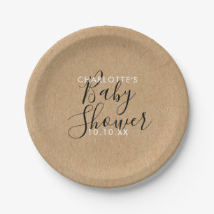 Assiettes En Carton Faire-part de Baby Shower Neutre Rustique avec Écr