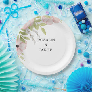 Assiettes En Carton Faire-part de mariage floral Boho Blush
