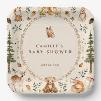 Assiettes En Carton Faire-part de naissance cottagecore boisée pour bé