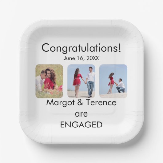 Assiettes En Carton Faire-part Fiançailles 3 photos personnalisé (Recto)