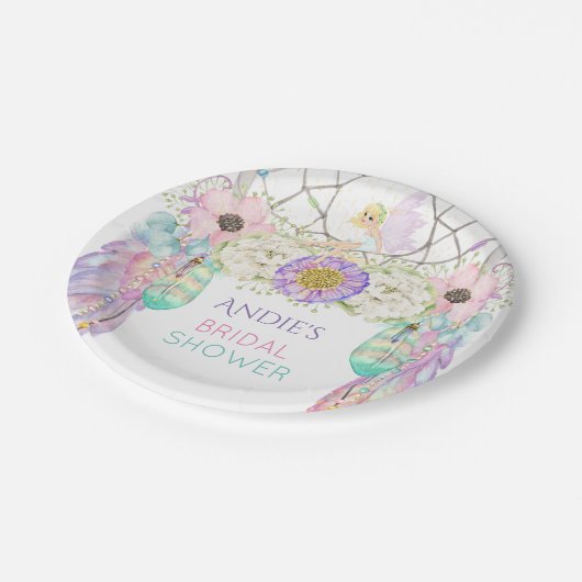 Assiettes En Carton Fairy Dream Catcher Boho Feathals Crystals (Angle)