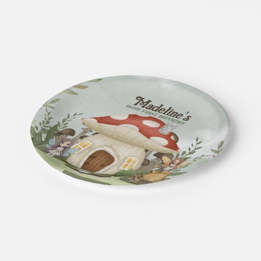 Assiettes En Carton Fairy First 1er Anniversaire Champignons Bois Anim (Angle)