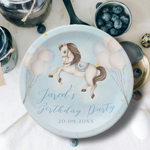Assiettes En Carton Fairytale bébé Pony Blue ballons étoiles Anniversa