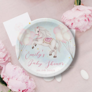 Assiettes En Carton Fairytale bébé Pony rose ballons étoiles Douche