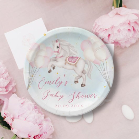 Assiettes En Carton Fairytale bébé Pony rose ballons étoiles Douche