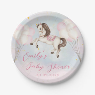 Assiettes En Carton Fairytale bébé Pony rose ballons étoiles Douche