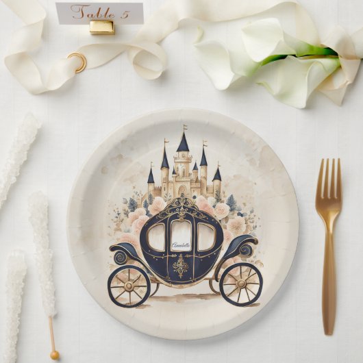 Assiettes En Carton Fairytale Carriage and Castle (Mariage)