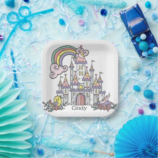 Assiettes En Carton Fairytale Castle Princess Nom personnalisé (Fête)
