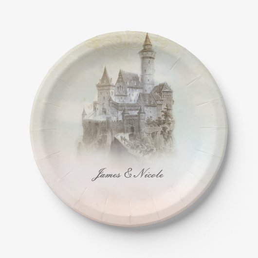 Assiettes En Carton Fairytale Castle Storybook Plaques de mariage (Devant)