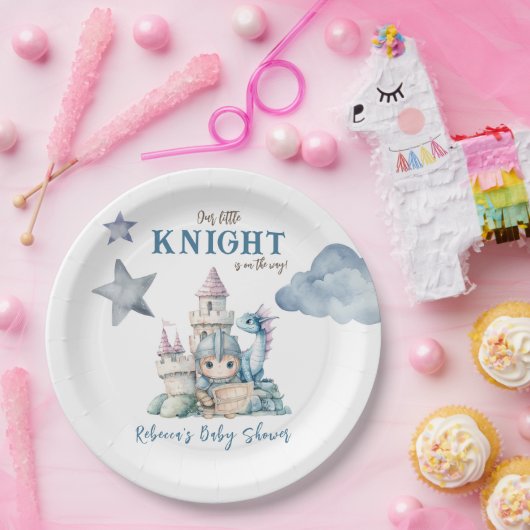 Assiettes En Carton Fairytale Dreamy Dragon Blue Knight Baby shower (Fête)