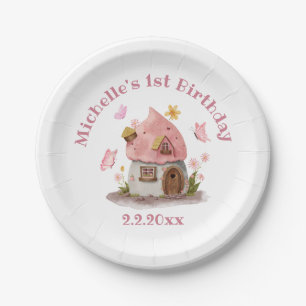 Assiettes En Carton Fairytale house 1er anniversaire rose chic mignon