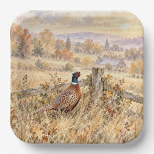 Assiettes En Carton Faisan d'automne dans un champ campagnard