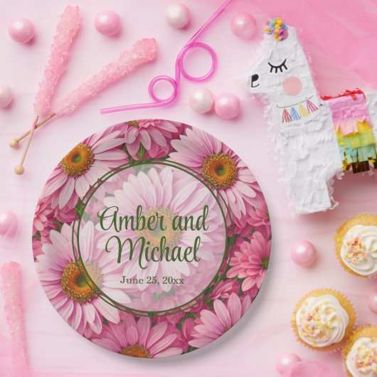 Assiettes En Carton Faisceaux rose rose printanière rose pâle margueri (Fête)