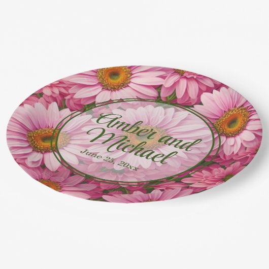 Assiettes En Carton Faisceaux rose rose printanière rose pâle margueri (Angle)