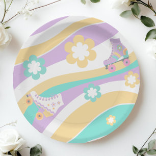 Assiettes En Carton Faisons Du Roller Patin À Roulettes Rétro Fille An