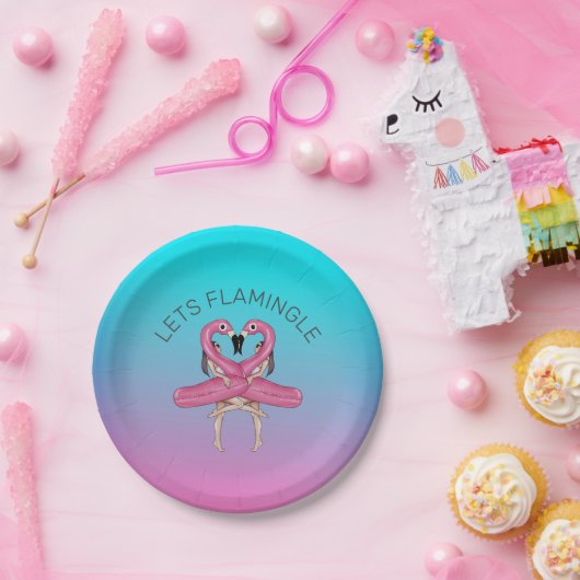Assiettes En Carton Faisons la Fête Flamingo Float Ombré Rose (Fête)