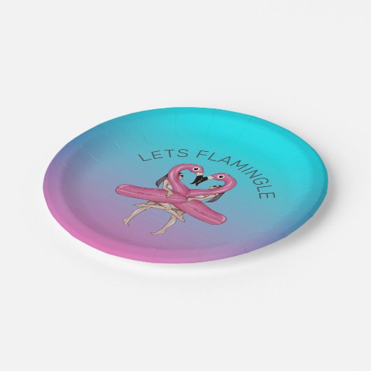 Assiettes En Carton Faisons la Fête Flamingo Float Ombré Rose (Angle)