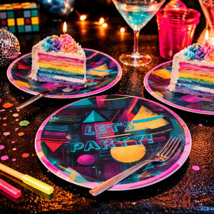 Assiettes En Carton Faisons la Fête Rétro 80's 90's Memphis Géométriqu