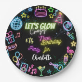 Assiettes En Carton Faisons un anniversaire de néon fou (Devant)