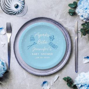 Assiettes En Carton Fait main Apres Bebe personnalisé bleu garçon Baby
