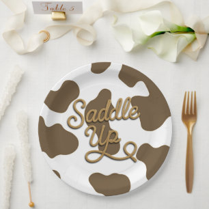 Assiettes En Carton Faites de la randonnée Vache Brune Country Western