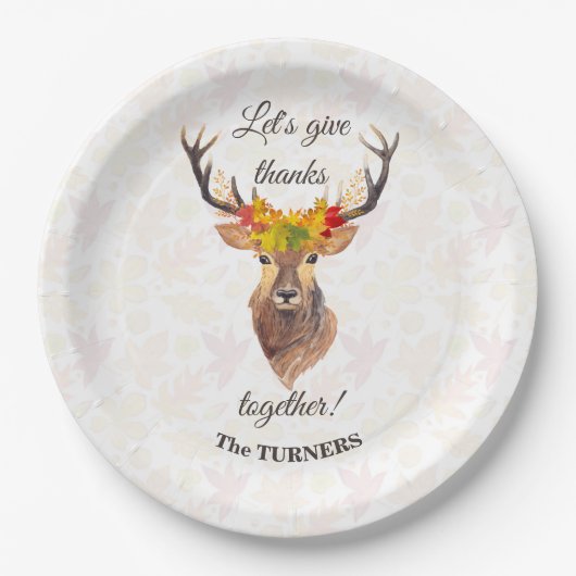 Assiettes En Carton Fall Deer Remercions ensemble Thanksgiving (Devant)
