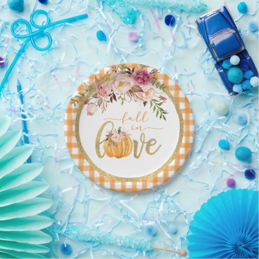 Assiettes En Carton Fall in Love Plate - Orange En vichy (Fête)