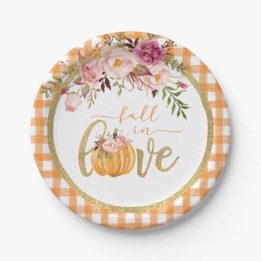 Assiettes En Carton Fall in Love Plate - Orange En vichy (Devant)