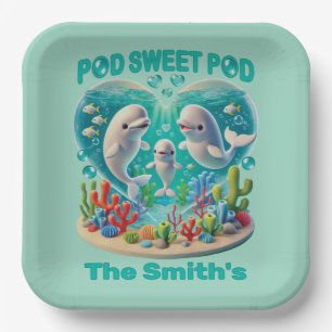 Assiettes En Carton Famille de baleines "Pod Sweet Pod"