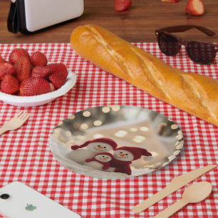 Assiettes En Carton Famille de bonhomme de neige mignon Noël d'hiver