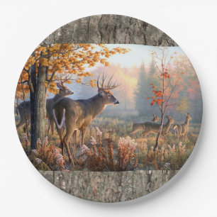 Assiettes En Carton Famille de cerfs communs jouant dans le domaine