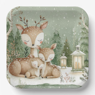 Assiettes En Carton Famille de cerfs de la forêt boisée