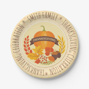 Assiettes En Carton Famille. Fête de l'Action de grâce.Personnalis