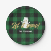 Assiettes En Carton Famille Laisser neiger Noël Vert Buffle Plaid (Devant)