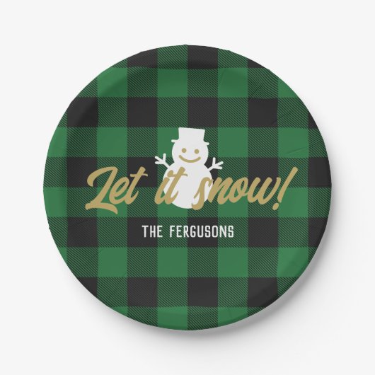 Assiettes En Carton Famille Laisser neiger Noël Vert Buffle Plaid (Devant)