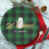 Assiettes En Carton Famille Laisser neiger Noël Vert Buffle Plaid
