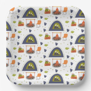 Assiettes En Carton Famille mignonne camping bonfire & tente herbe car