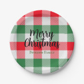 Assiettes En Carton Famille Noël Blanc Vert et Rouge Buffalo Plaid (Devant)