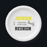 Assiettes En Carton Famille Réunion Moderne Plaque Papier<br><div class="desc">Il s'agit d'un design cool, moderne, personnalisé, typographie de réunion de famille. Il est dans le trending minimal, noir et blanc, avec la typographie de script jaune et élégant. Il vous permet d'ajouter votre nom de famille, l'année de la fête de la Réunion, de vous réunir et de vous situer....</div>