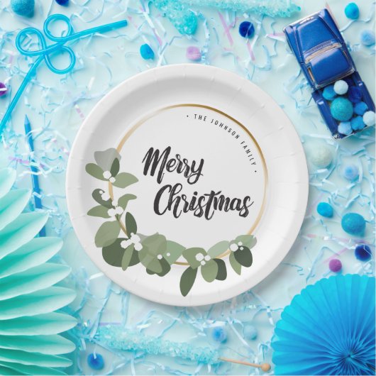 Assiettes En Carton FAMILLE verte Wreath Joyeux Noël (Fête)