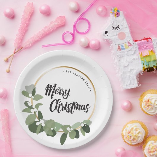 Assiettes En Carton FAMILLE verte Wreath Joyeux Noël (Fête)