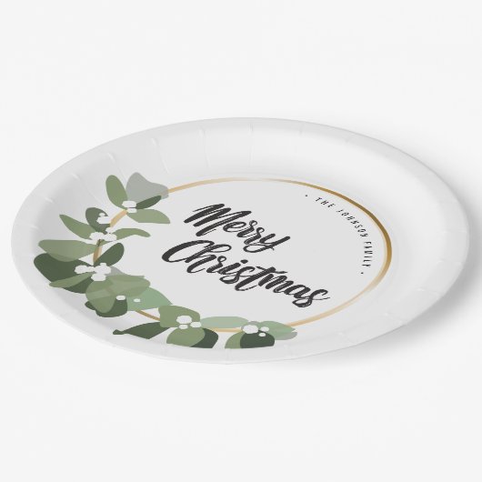 Assiettes En Carton FAMILLE verte Wreath Joyeux Noël (Angle)