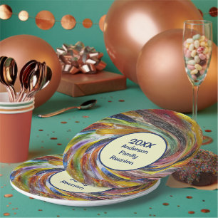 Assiettes En Carton Family Reunion Vivid Tie Dye Swirl Événement Abstr