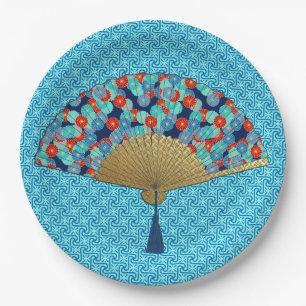 Assiettes En Carton Fan de Deco - fleurs en le cobalt, la turquoise et