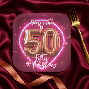 Assiettes En Carton Fancy Chic Neon Llow Up Rose Gold 50e anniversaire