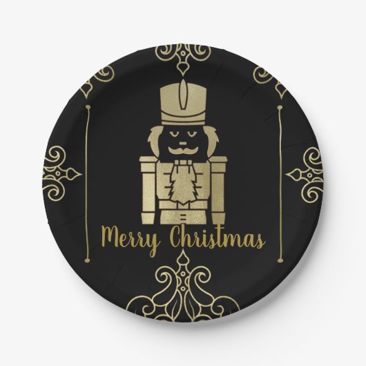 Assiettes En Carton Fancy Elegant Noir Noir Noir Nutcracker Fête Fête (Devant)