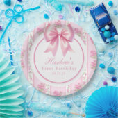 Assiettes En Carton Fancy One Rose Coquette Bow Premier anniversaire (Fête)