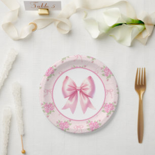 Assiettes En Carton Fancy One Rose Coquette Bow Premier anniversaire