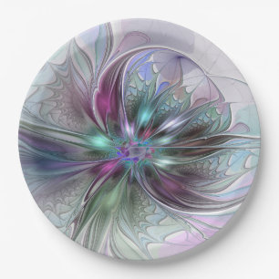 Assiettes En Carton Fantaisie Abstraite Moderne Fleur Fractale Colorée